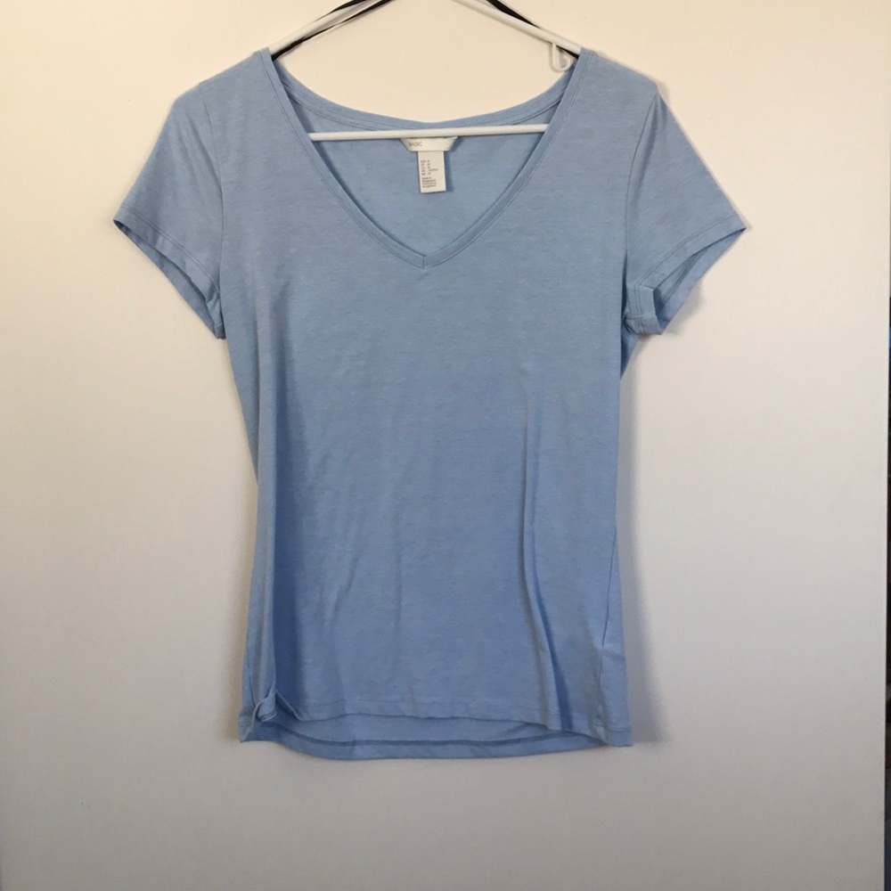 Baby Blue Plain V- Neck Top